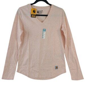 NWT Carhartt Womens Relaxed Fit Midweight V-Neck Long Sleeve Shirt Pink Sz S